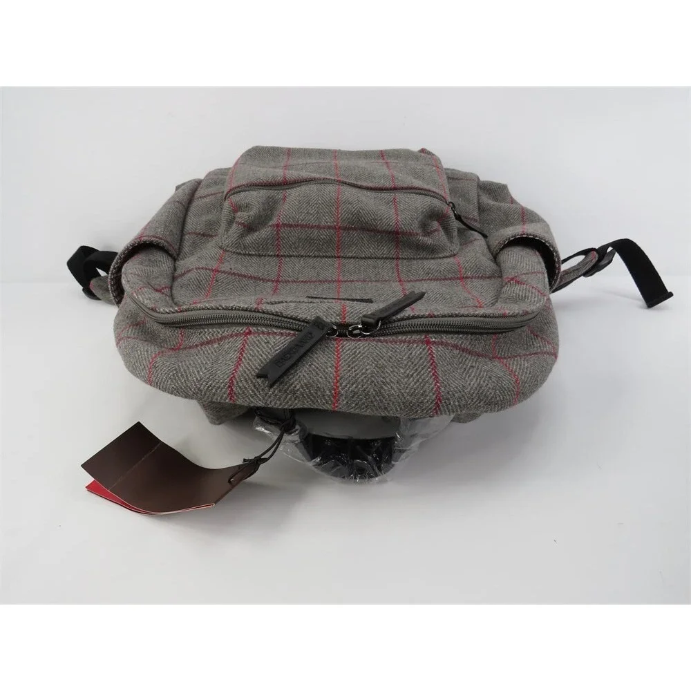 Baekgaard Clark Backpack Full-Size Plaid Flannel Leather Trim‎ Laptop Bag NWT